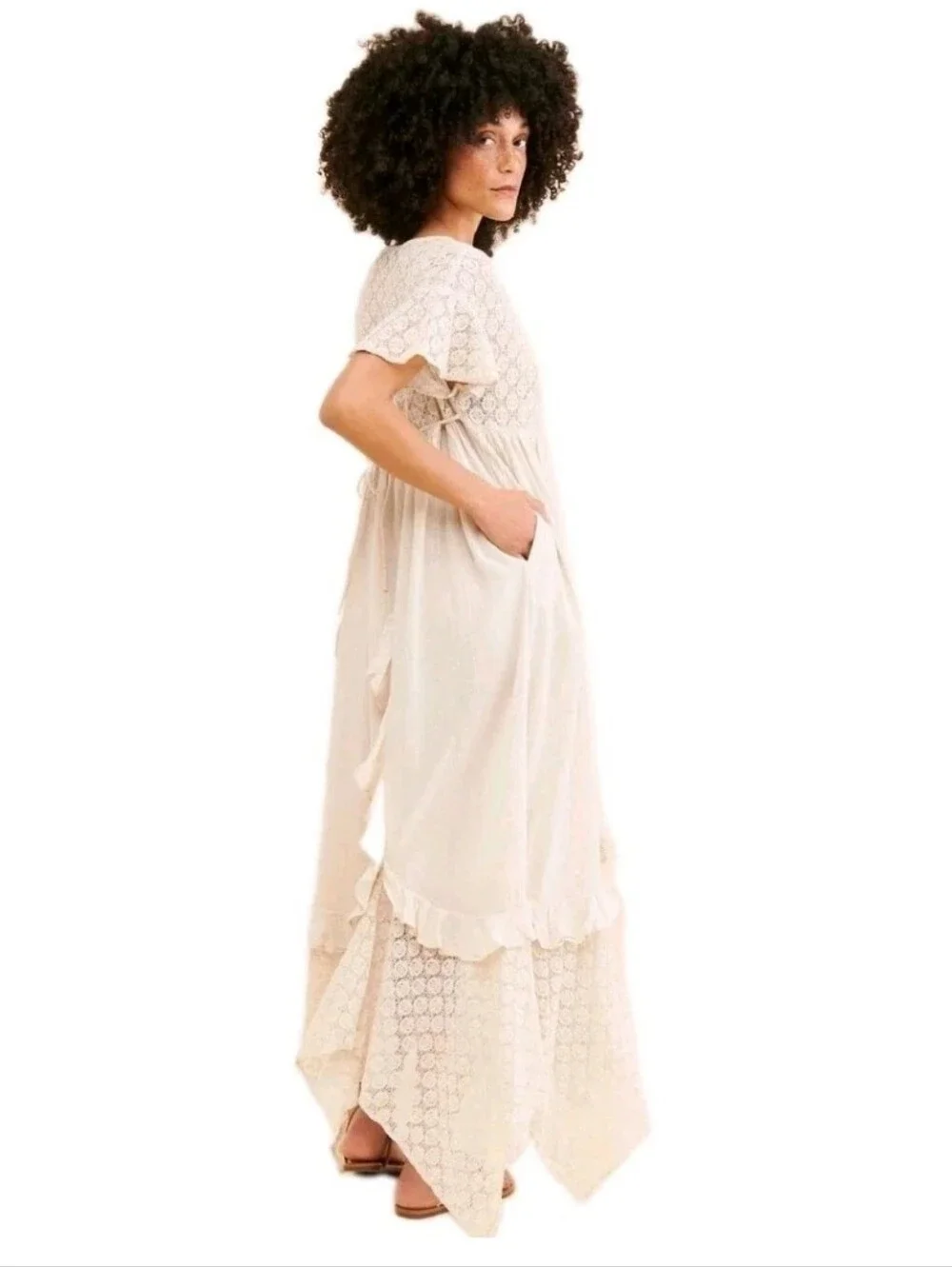 Free People Free-est Bring the Romance Neutral Flowy Boho MidiDress Sz: Small